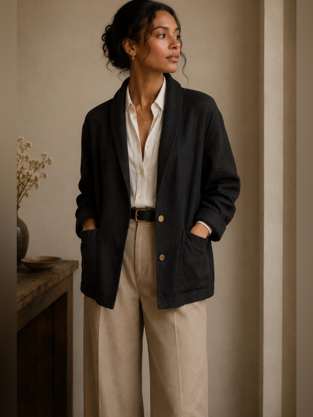 JACKSON Linen Cotton blend Relaxed Shawl Collar Blazer